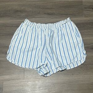 Aerie Large Shorts Blue White Striped Pool to Party Linen Blend Pull on Stretch